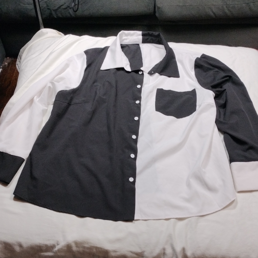 Shein Women's Monochrome Long Sleeve Button Up Blouse Size 3XL